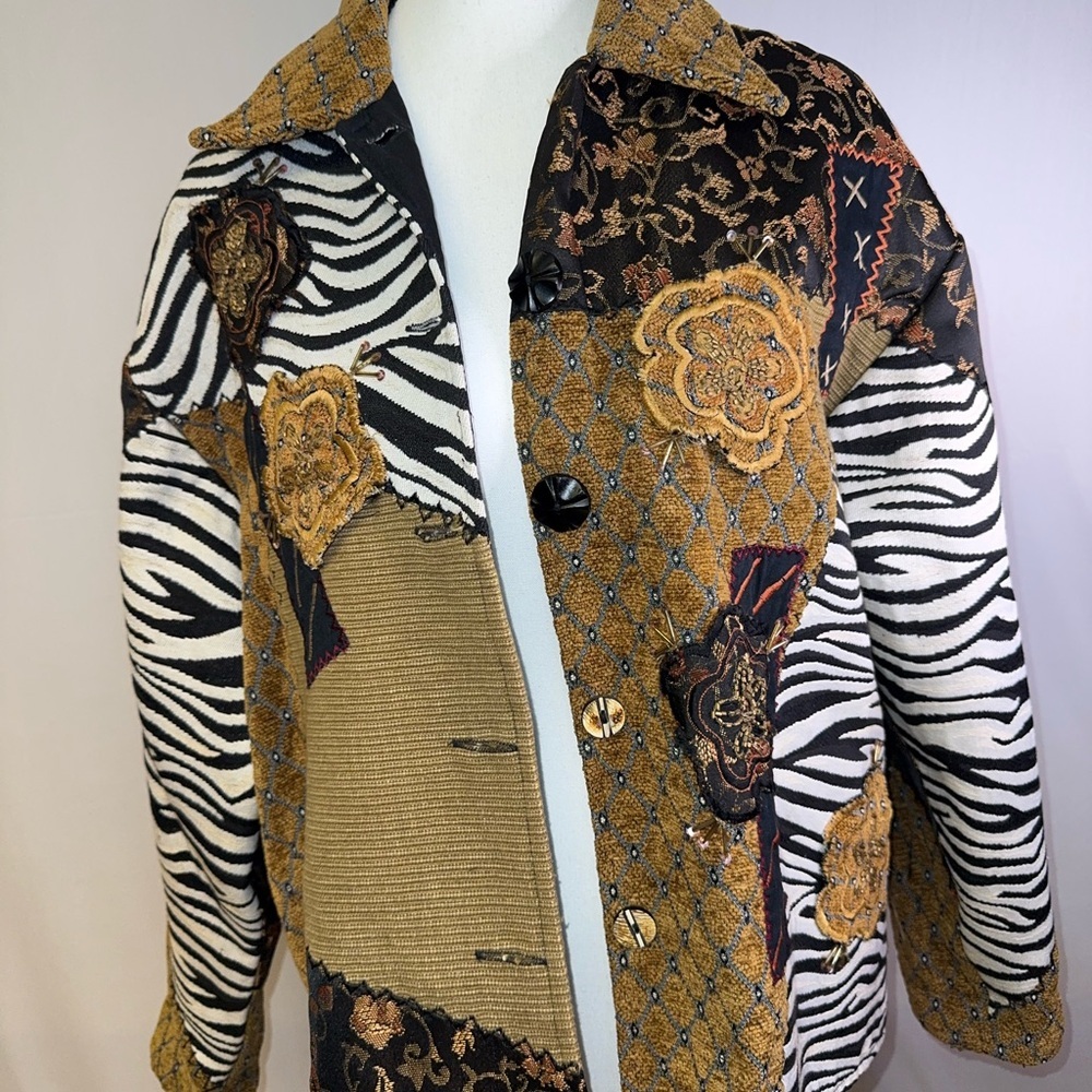 Vintage statement piece Button-Up Jacket with Floral  Zebra Pattern. Artsy‎ Boho